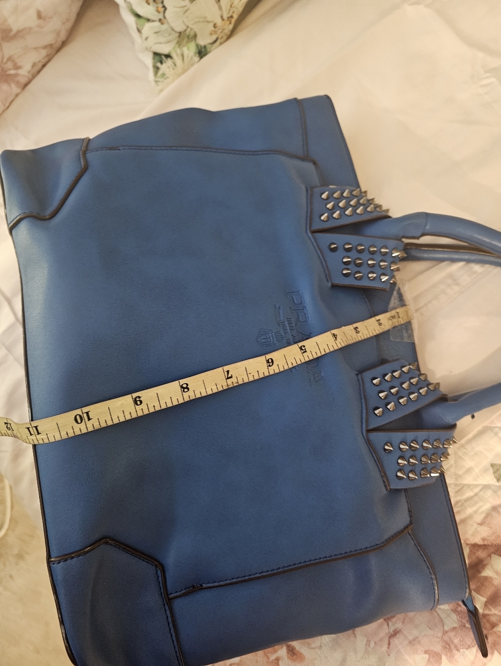 Prada Blue Studded Leather Tote - Picture 11 of 14